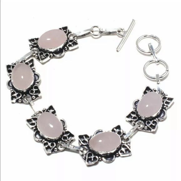 Rose quartz sterling silver bracelet pink gemstone - Picture 1 of 1